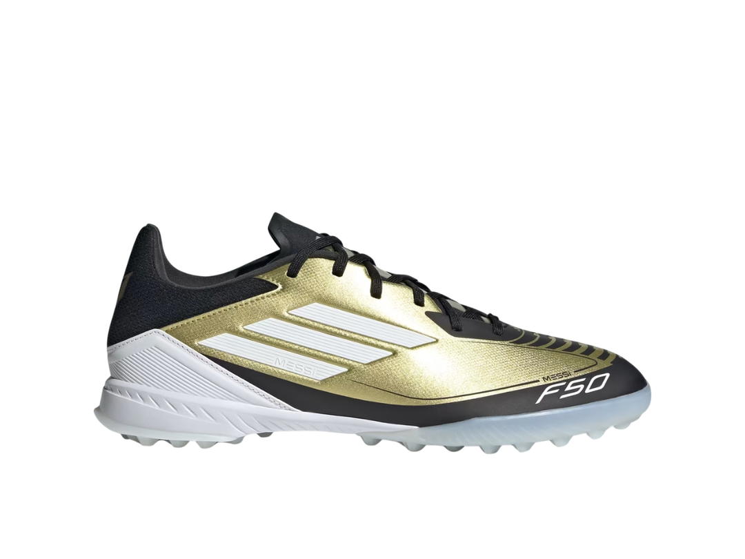 adidas adidas Messi F50 League Turf Boots Gold Metallic Cloud White Core Black