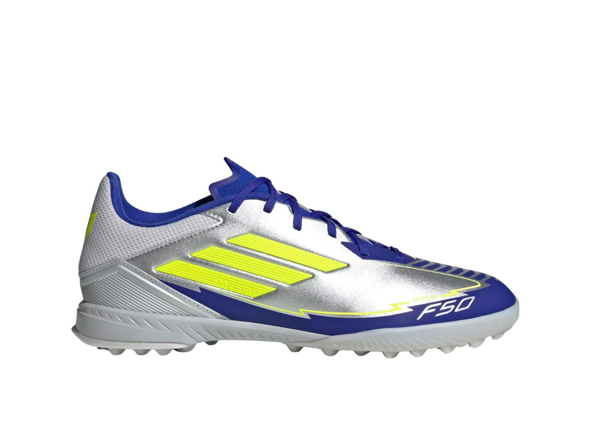 adidas adidas F50 League Messi Turf Boots Silver Metallic Solar Yellow Lucid Blue