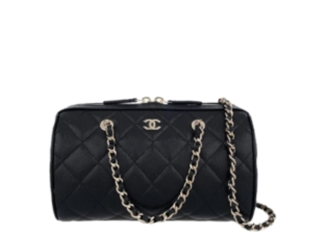 Chanel Chanel Chain Handle Mini Bowling Bag In Black Caviar With Champagne Gold Hardware
