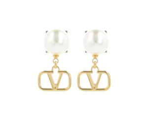 Buy Valentino Pearl and Rockstud Vlogo Earrings Gold White at Sasom – Authentic and Ready to Ship