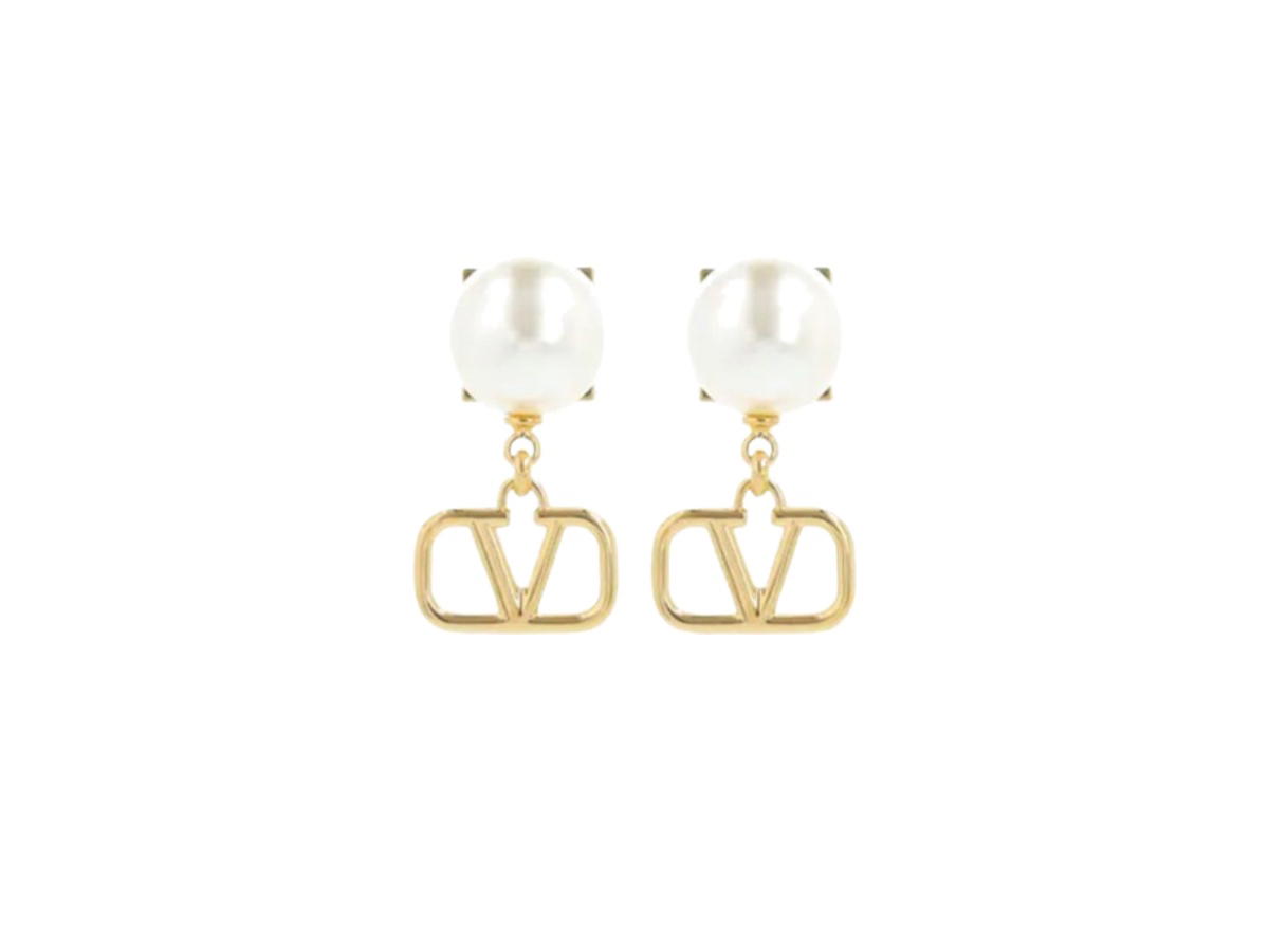 Valentino Valentino Pearl and Rockstud Vlogo Earrings Gold White