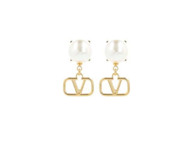 Valentino Valentino Pearl and Rockstud Vlogo Earrings Gold White - view 1