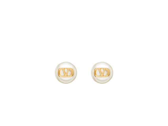 Valentino Valentino Pearl and Rockstud Vlogo Earrings Gold White - view 2