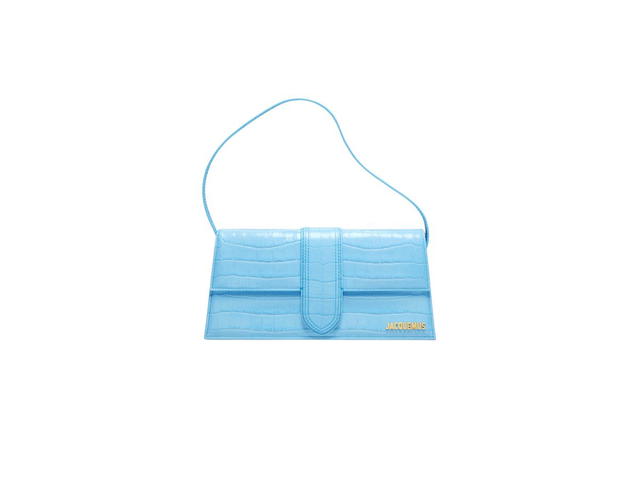 Jacquemus Jacquemus Le Bambino Long In Croco Embossed Leather With Gold Metal Logo And Hardware Croco Blue - view 1