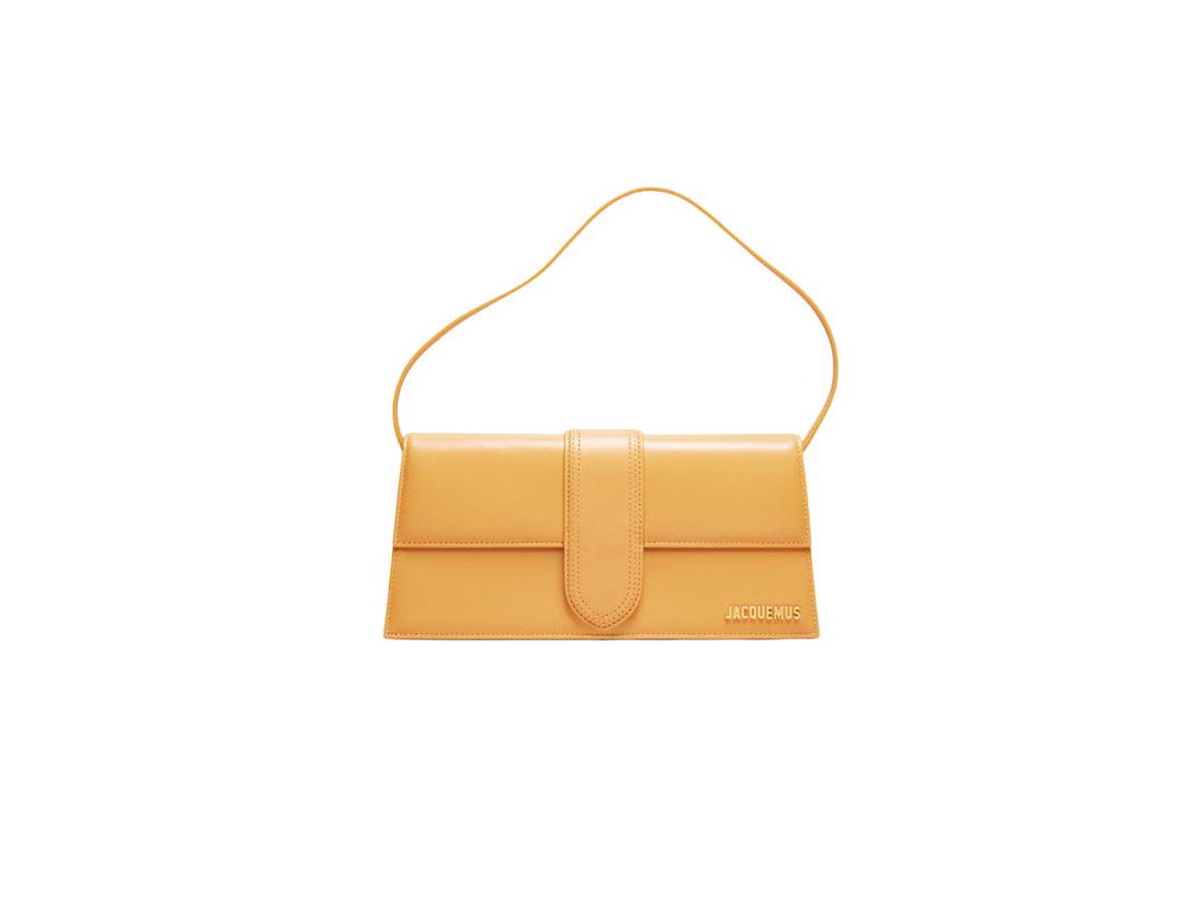 Jacquemus Jacquemus Le Bambino Long In Smooth Leather With Gold Metal Logo And Hardware Dark Yellow