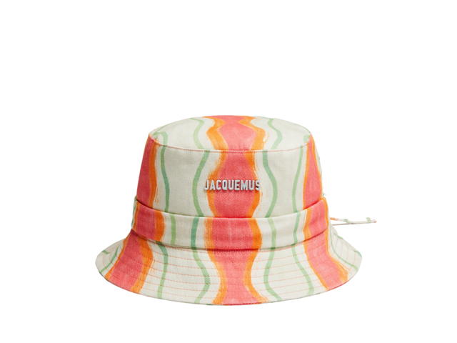 Jacquemus Jacquemus Le Bob Gadjo Knotted Bucket Hat In Cotton With Silver Metal Logo Print Pink Waves Stripes - view 1
