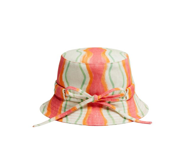 Jacquemus Jacquemus Le Bob Gadjo Knotted Bucket Hat In Cotton With Silver Metal Logo Print Pink Waves Stripes - view 2