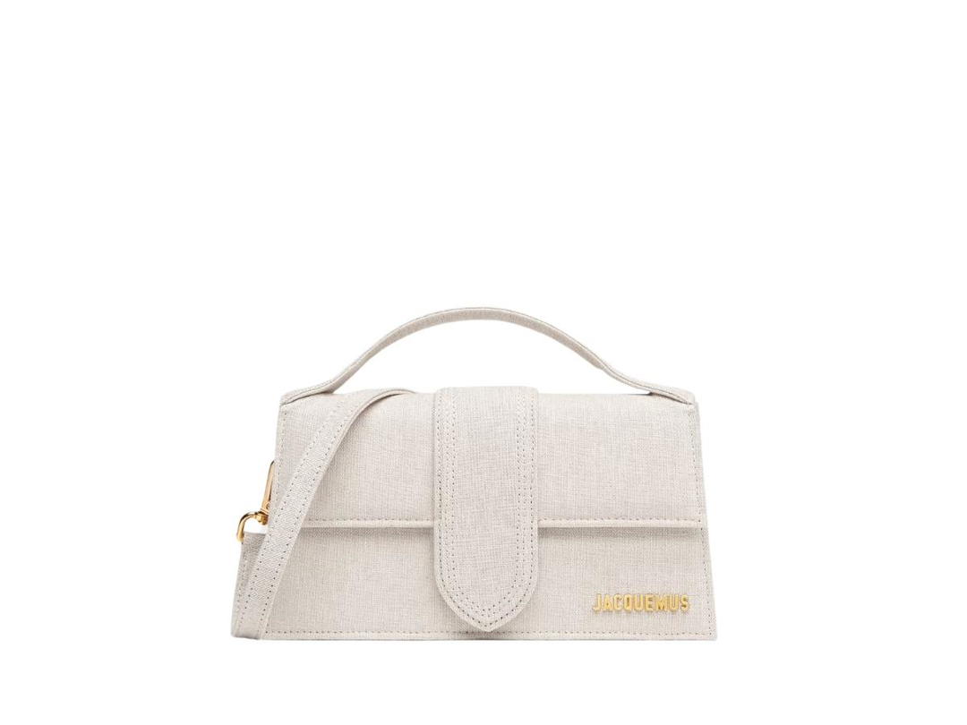 Jacquemus Jacquemus Le Grand Bambino In Cotton-Linen With Gold Metal Logo And Hardware Light Greige
