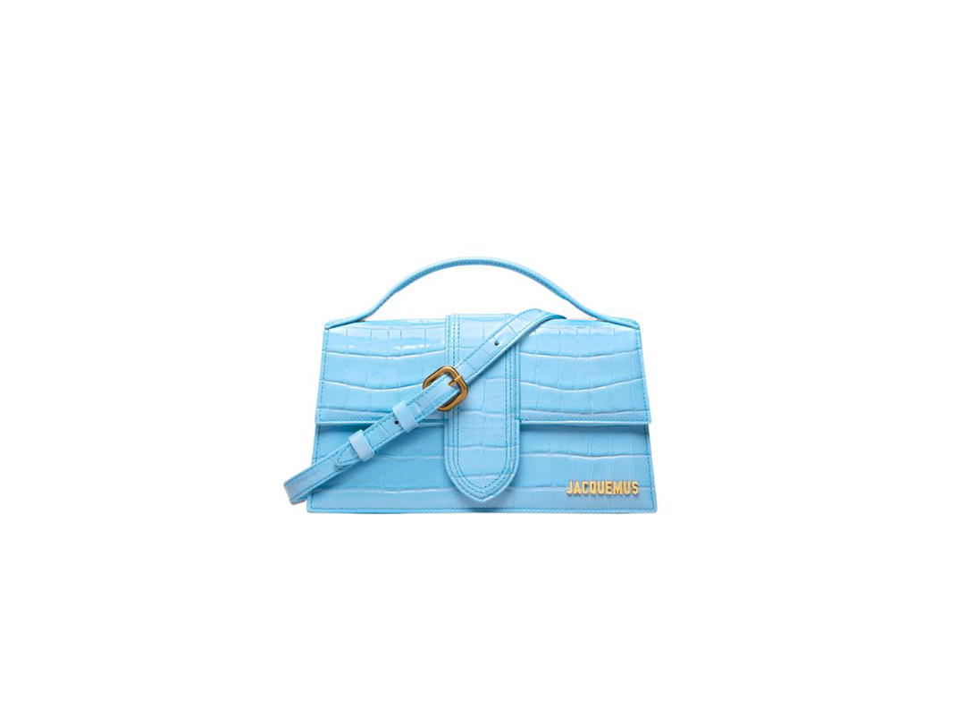 Jacquemus Jacquemus Le Grand Bambino In Croco Embossed Leather With Gold Metal Logo And Hardware Croco Blue