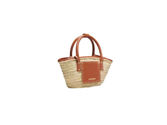 Jacquemus Jacquemus Le Petit Panier Soli Mini Beach Basket Bag With Gold Metal Logo And Hardware Brown - view 2