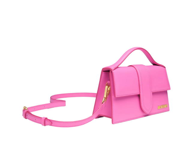 Jacquemus Jacquemus The large Bambino Crossbody flap bag In Smooth leather structured With Gold metal logo hardware Neon Pink - view 3