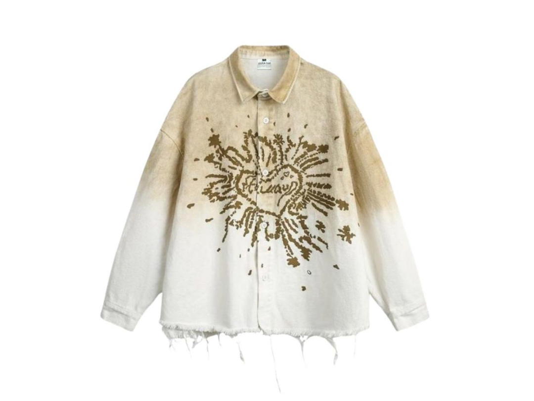 Jeera 168 Jeera 168 Khaki Diffuse Heart Two Tone Shirt