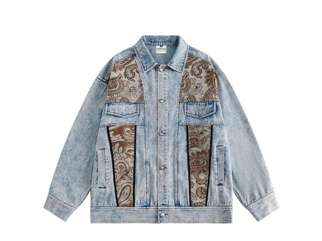 Jeera 168 Jeera 168 Paisley Caramel Color Bohemian Denim Jacket - view 1