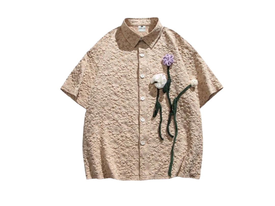 Jeera 168 Jeera 168 Triple Floral Short Sleeve Shirt Brown