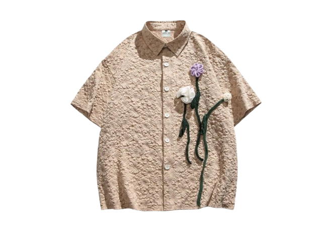 Jeera 168 Jeera 168 Triple Floral Short Sleeve Shirt Brown - view 1