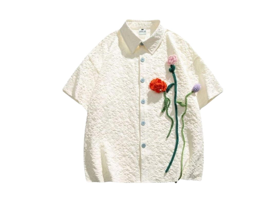 Jeera 168 Jeera 168 Triple Floral Short Sleeve Shirt Off-White
