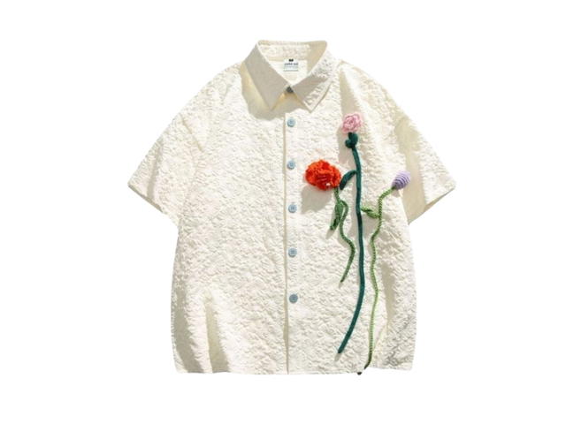 Jeera 168 Jeera 168 Triple Floral Short Sleeve Shirt Off-White - view 1