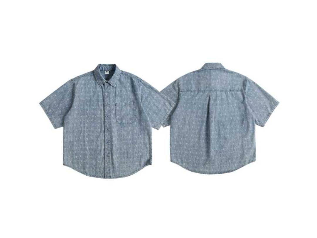 Jeera 168 (พร้อมส่ง) Jeera 168 Blossom print denim Short Sleeve Shirt