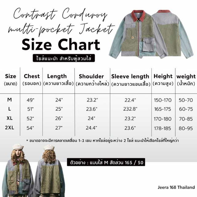 Jeera 168 (พร้อมส่ง) Jeera 168 Contrast Corduroy multi-pocket Jacket - view 4