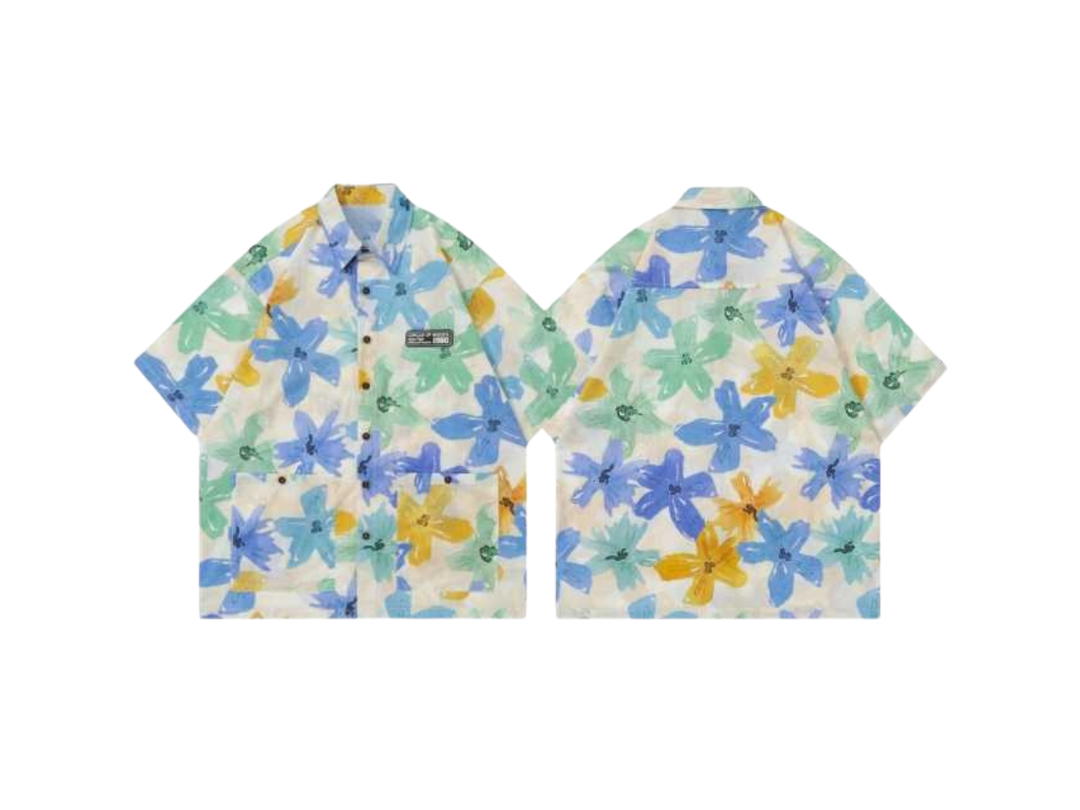 Jeera 168 (พร้อมส่ง) Jeera168 Frangipani Flower Hawaiian Shirt - Blue