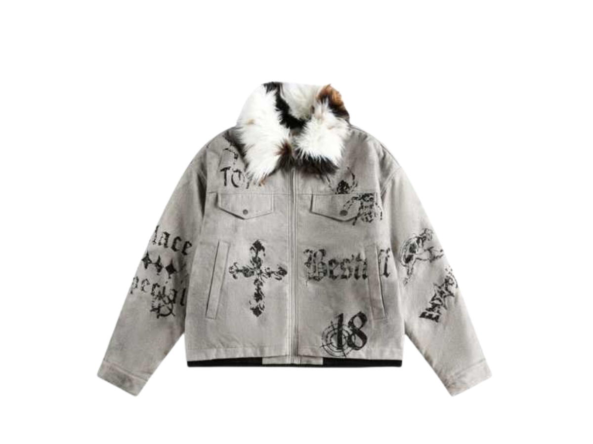 Jeera 168 (พร้อมส่ง) Jeera168 Gothic Print Collar Fur Jacket