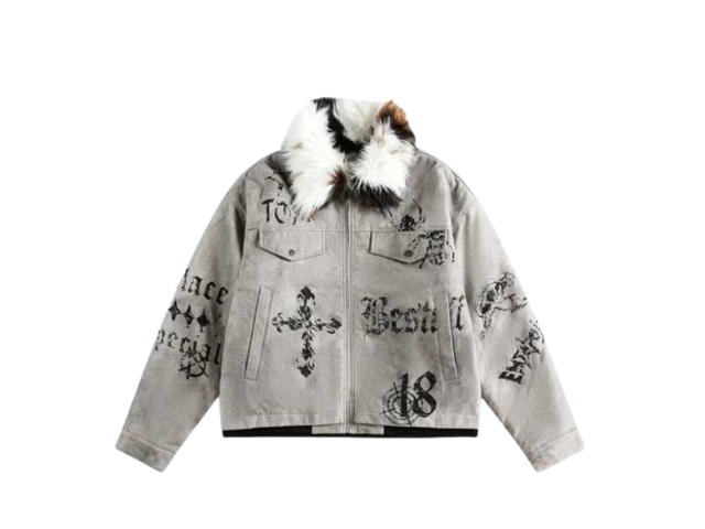 Jeera 168 (พร้อมส่ง) Jeera168 Gothic Print Collar Fur Jacket   - view 1