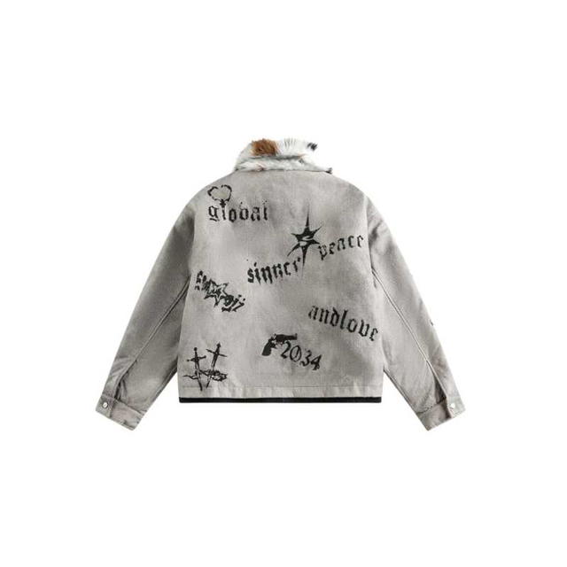 Jeera 168 (พร้อมส่ง) Jeera168 Gothic Print Collar Fur Jacket   - view 2