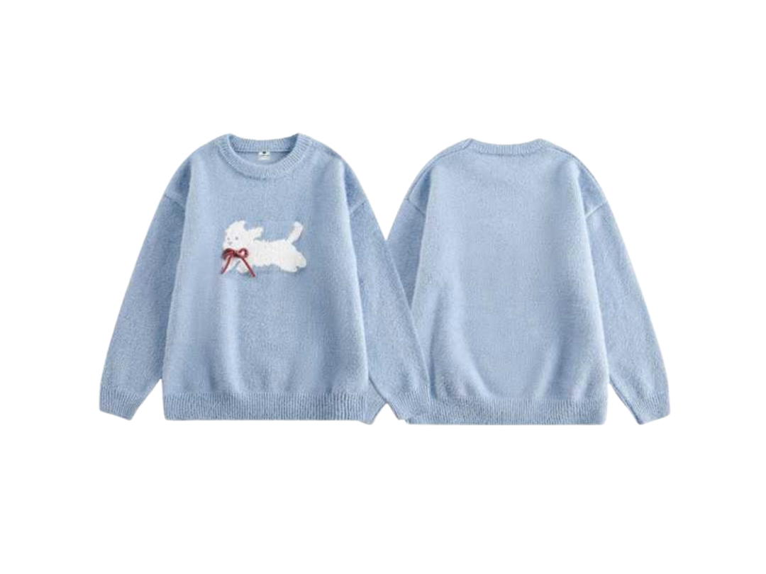 Jeera 168 (พร้อมส่ง) Jeera168 Westie tied Bow Sweater - Blue