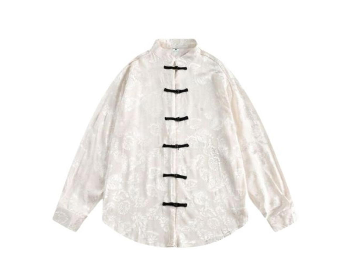 Jeera 168 Jeera 168 Beige Foliage Satin Shirt