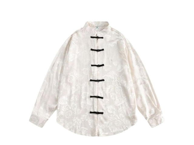 Jeera 168 Jeera 168 Beige Foliage Satin Shirt - view 1