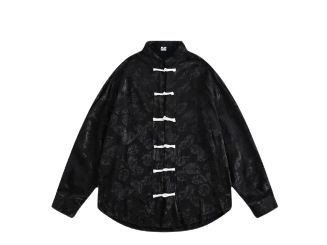Jeera 168 Jeera 168 Black Foliage Satin Shirt