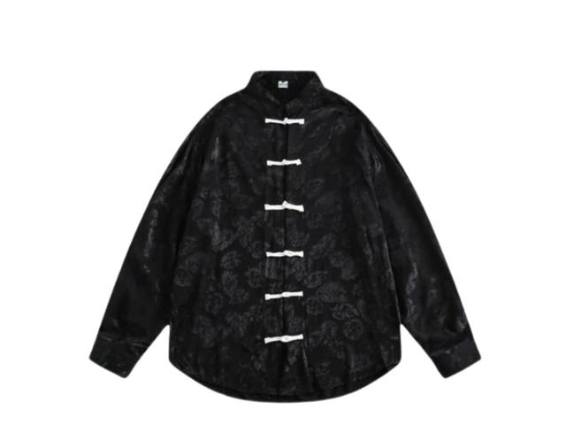 Jeera 168 Jeera 168 Black Foliage Satin Shirt - view 1
