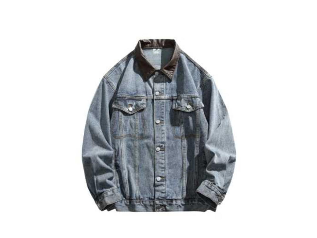Jeera 168 Jeera168 |Blue Brown Stand Collar Denim Jacket (พรีออเดอร์)