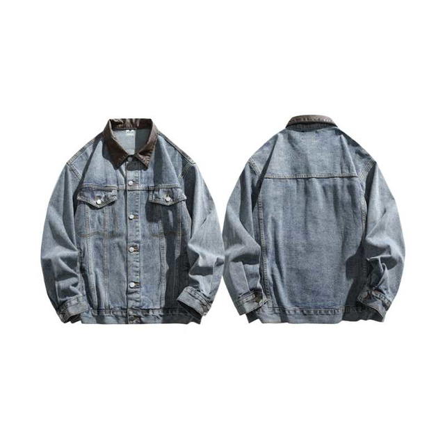 Jeera 168 Jeera168 |Blue Brown Stand Collar Denim Jacket (พรีออเดอร์) - view 3