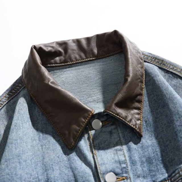 Jeera 168 Jeera168 |Blue Brown Stand Collar Denim Jacket (พรีออเดอร์) - view 4