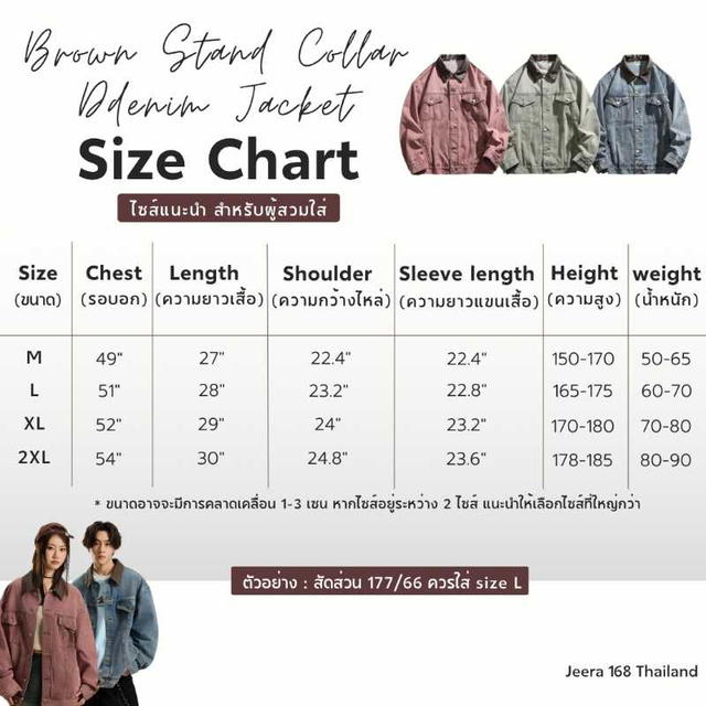 Jeera 168 Jeera168 |Blue Brown Stand Collar Denim Jacket (พรีออเดอร์) - view 8