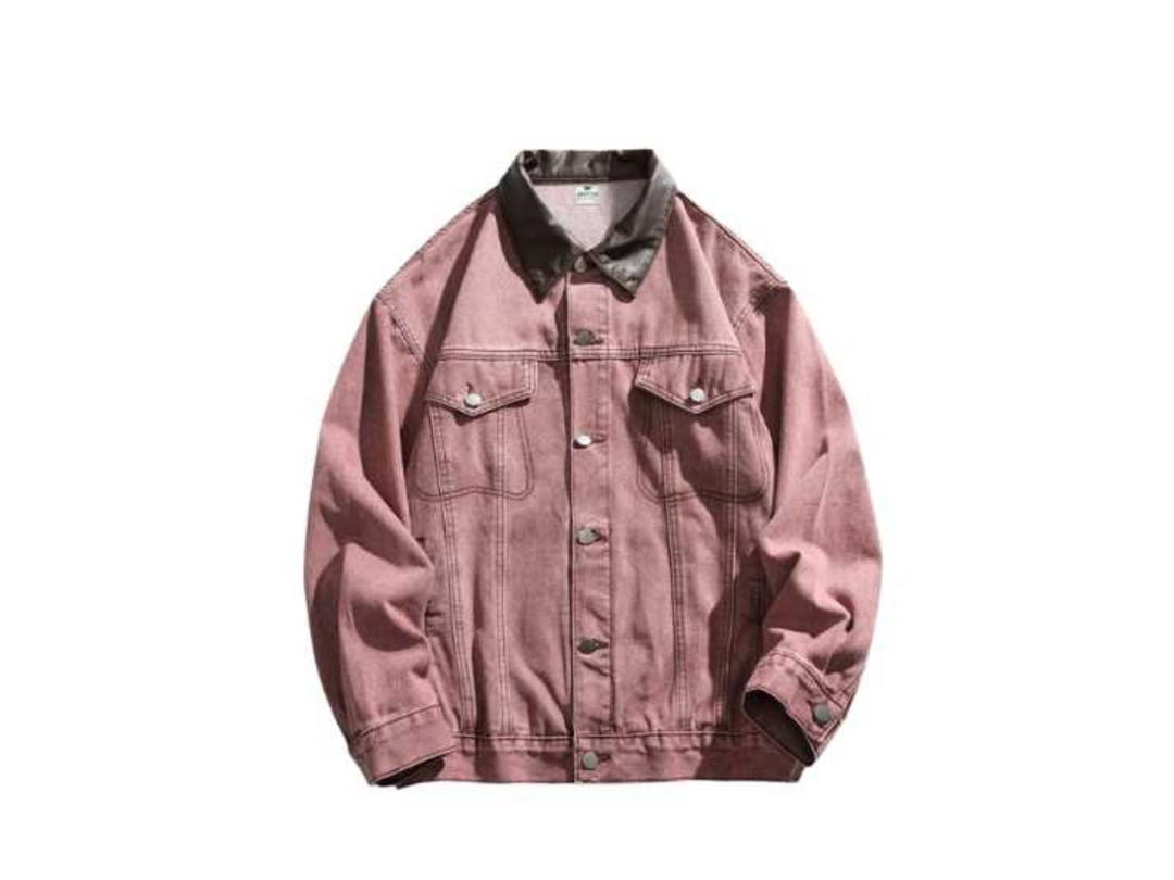 Jeera 168 Jeera168 |Pink Brown Stand Collar Denim Jacket (พรีออเดอร์)