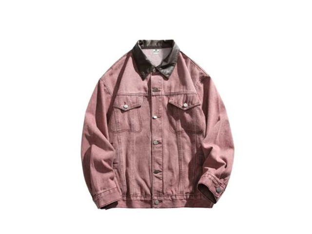 Jeera 168 Jeera168 |Pink Brown Stand Collar Denim Jacket (พรีออเดอร์) - view 1