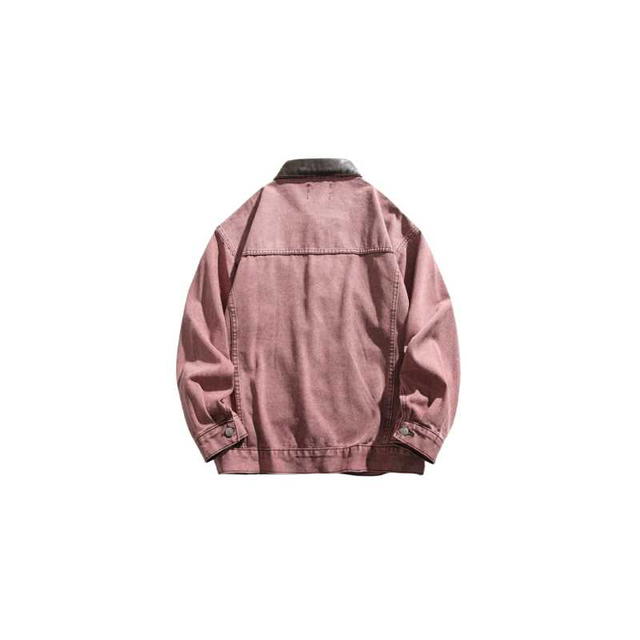 Jeera 168 Jeera168 |Pink Brown Stand Collar Denim Jacket (พรีออเดอร์) - view 2