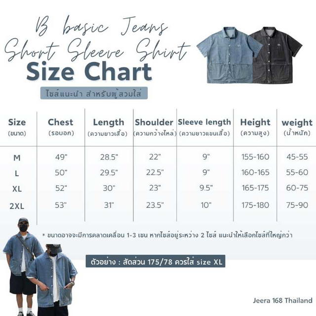 Jeera 168 Jeera168 B basic Jeans Short Sleeve Shirt-Blue (พรีออเดอร์) - view 7