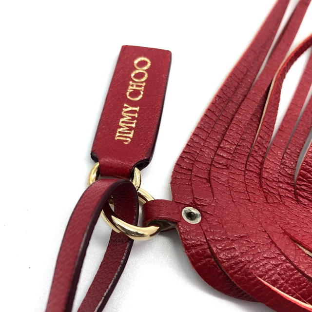JIMMY CHOO JIMMY CHOO 152FRINGE.NAP Fringe-up strap charm Leather Red x Beige - view 3