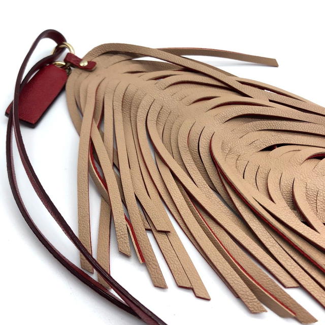 JIMMY CHOO JIMMY CHOO 152FRINGE.NAP Fringe-up strap charm Leather Red x Beige - view 5