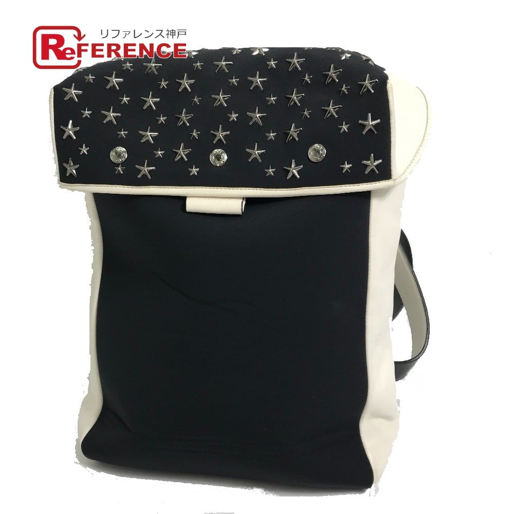 Jimmy Choo JIMMY CHOO Bicolor Backpack Star studs Black x White Leather/Jersey