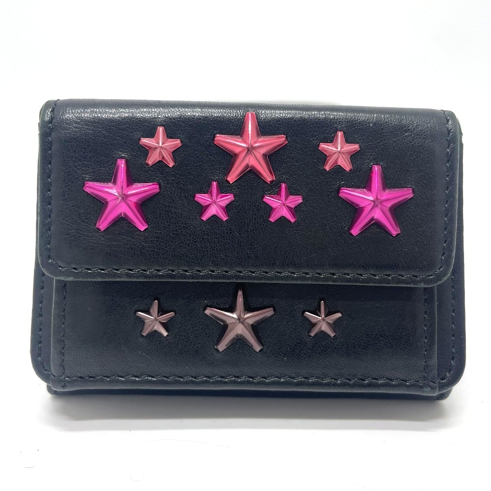 Jimmy Choo JIMMY CHOO Star studs Wallet Compact Mini Wallet Trifold wallet Leather Black
