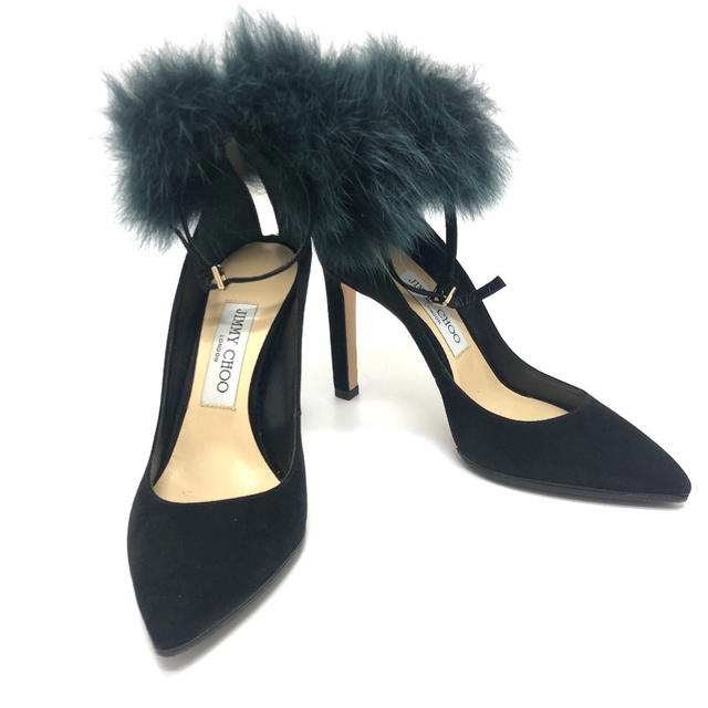 Jimmy Choo JIMMY CHOO With fur Pumps Shoes Heels High Heels pumps suede Black/Beige Unused - view 2