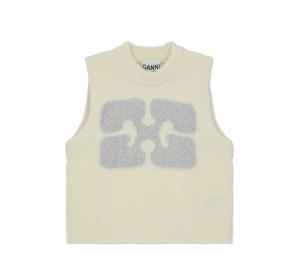 Buy Ganni Graphic Wool Mix Vest Egglet at Sasom – Authentic and Ready to Ship