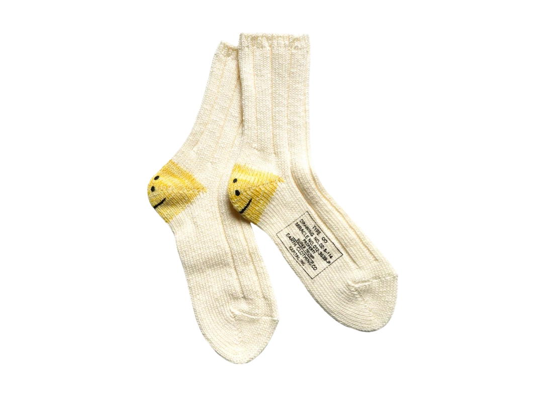 Kapital Kapital MA-1 Rainbowy Happy Heel Socks White