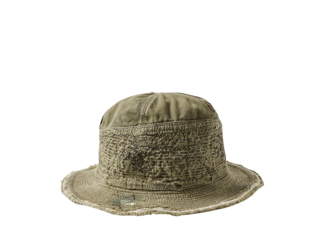 Kapital Kapital The Old Man And The Sea Distressed Buckled Cotton-Twill Bucket Hat Green