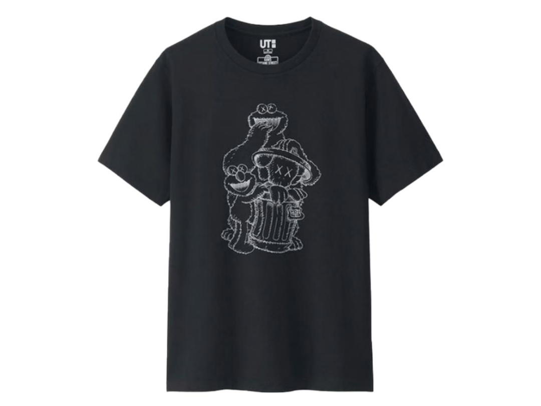 Kaws Kaws x Uniqlo x Sesame Street Companion Trash Can Outline Tee Black