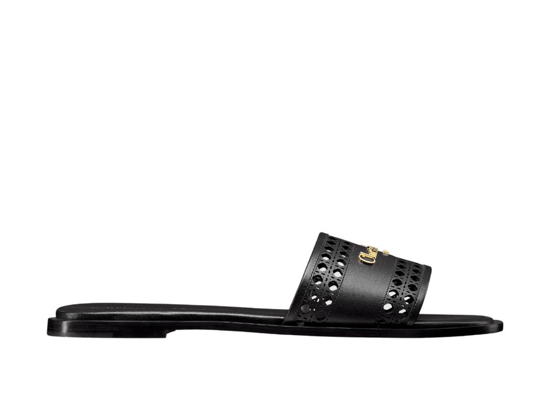 Dior Dior D-Lane Slide Black Calfskin with Openwork Microcannage Motif Black (W)